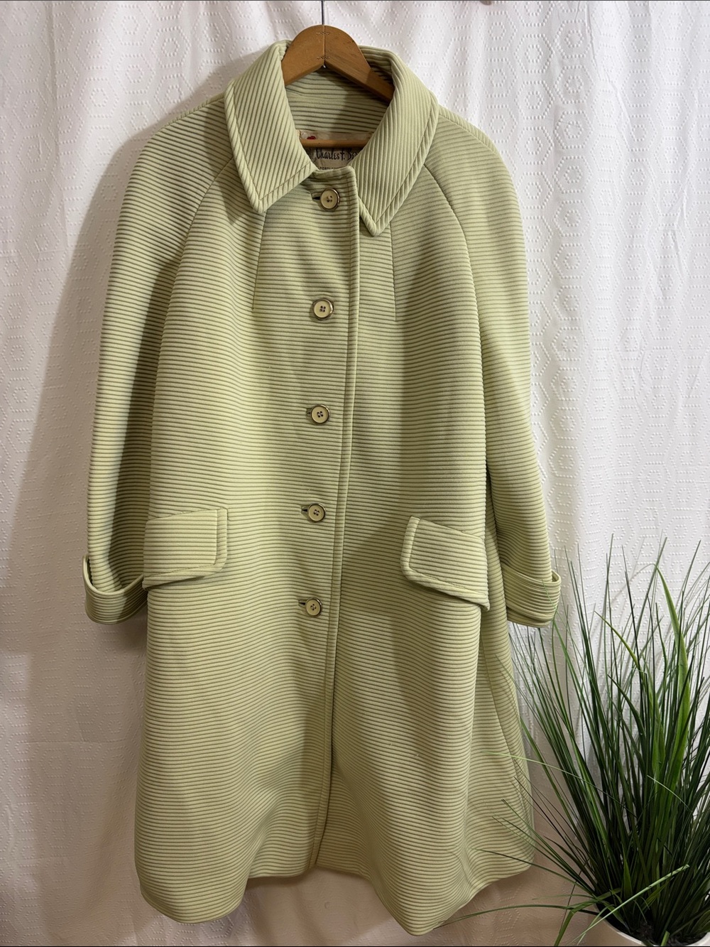 Vintage 60s Juli de Roma Swing Coat | Sage Green Ribbed Car Coat Charles F. Berg